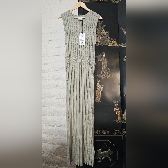 Anthropologie VARLEY Florian Knit Midi Dress NWT Sz L Sage Green Pointelle Knit - Picture 13 of 13